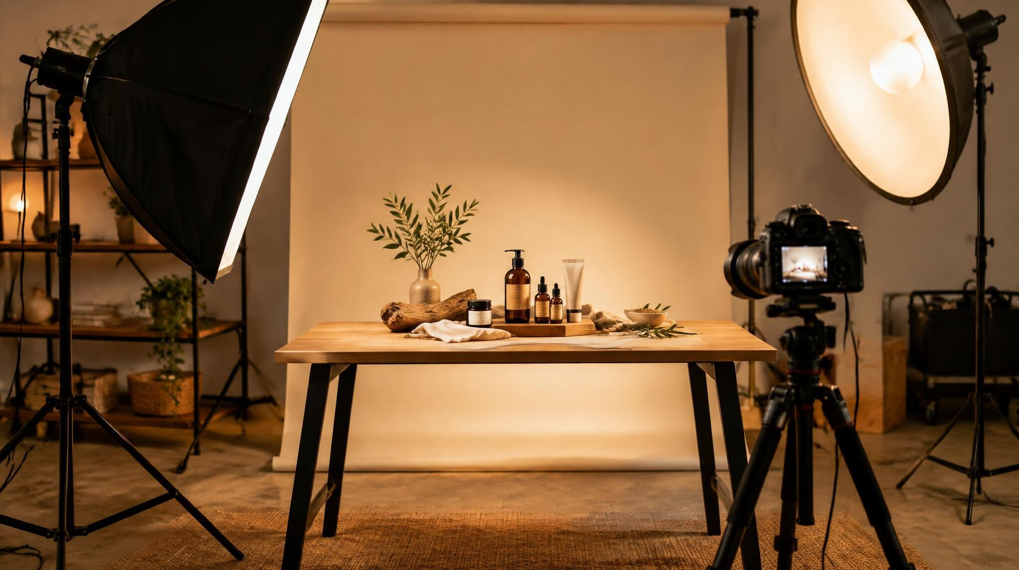 Branded content photoshoot set with lighting equipment